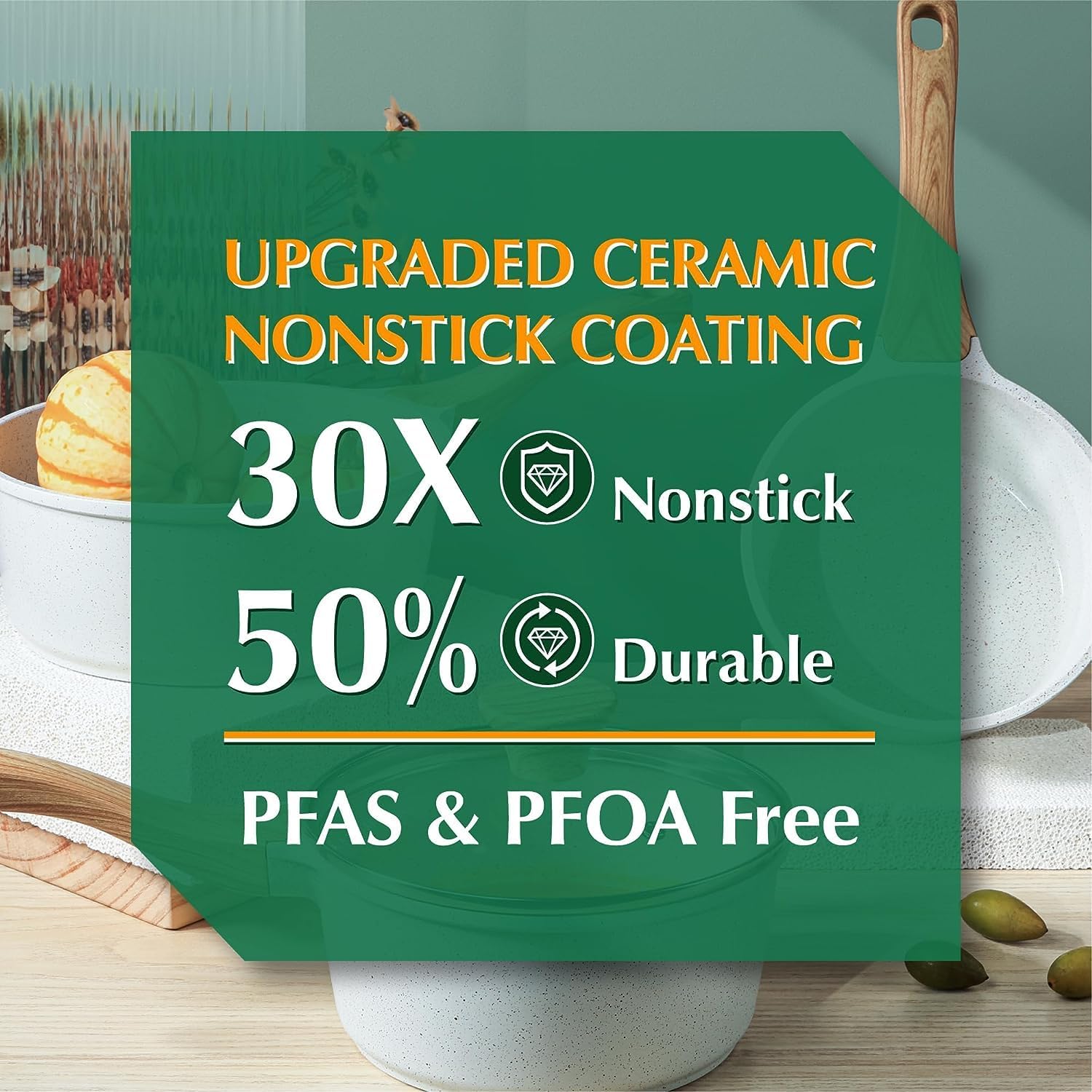 SENSARTE White Ceramic Nonstick Saucepan Set - Small Cooking Pot with Lid, Stay Cool Handle, Induction Compatible, White Granite Coating, PFOA/PFAS Free - 1.5 + 2.5QT