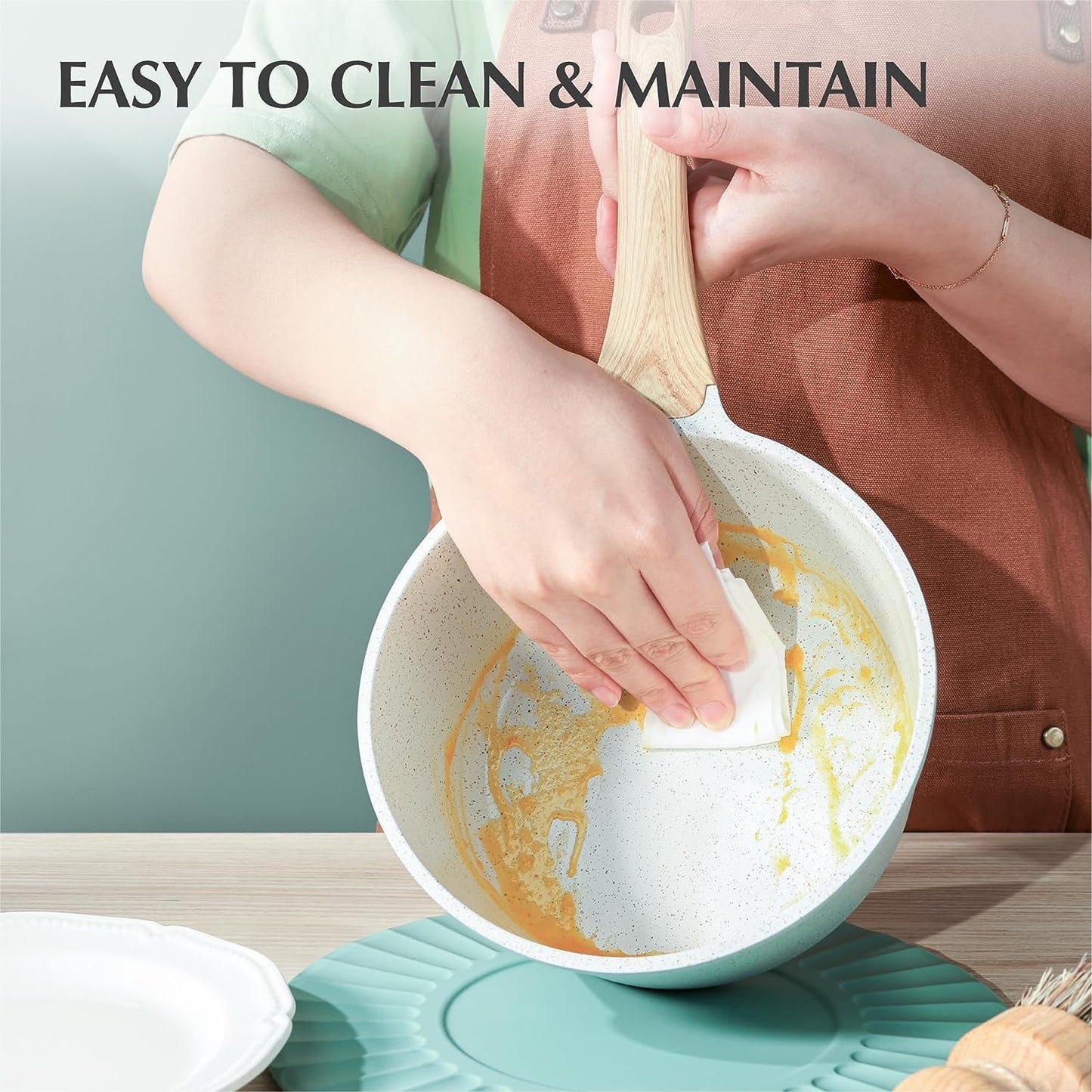 SENSARTE White Ceramic Nonstick Saucepan Set - Small Cooking Pot with Lid, Stay Cool Handle, Induction Compatible, White Granite Coating, PFOA/PFAS Free - 1.5 + 2.5QT