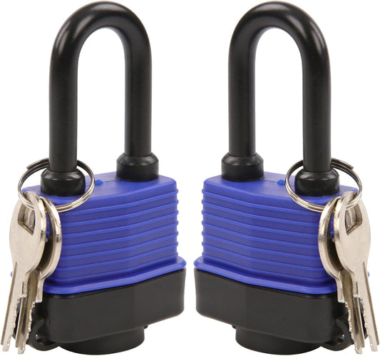 SEPOX® 1.75" Heavy-Duty Outdoor Padlock 2-Pack, Keyed Alike, Water-Proof Cover, Long-Shackle, Anti-Rust Steel Lock for Boat, Fishing, Marine, Fence - WildKart