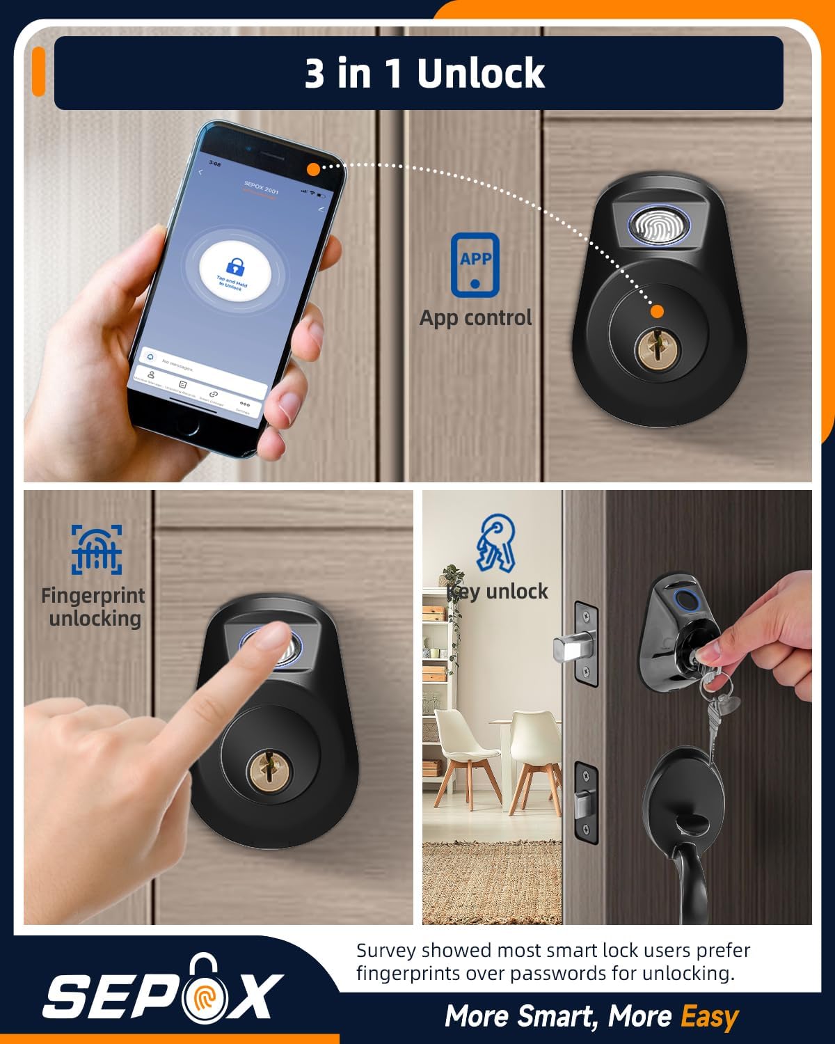 SEPOX® Keyless Smart Lock Set with Front Door Lock and 2 Long Cable Padlocks