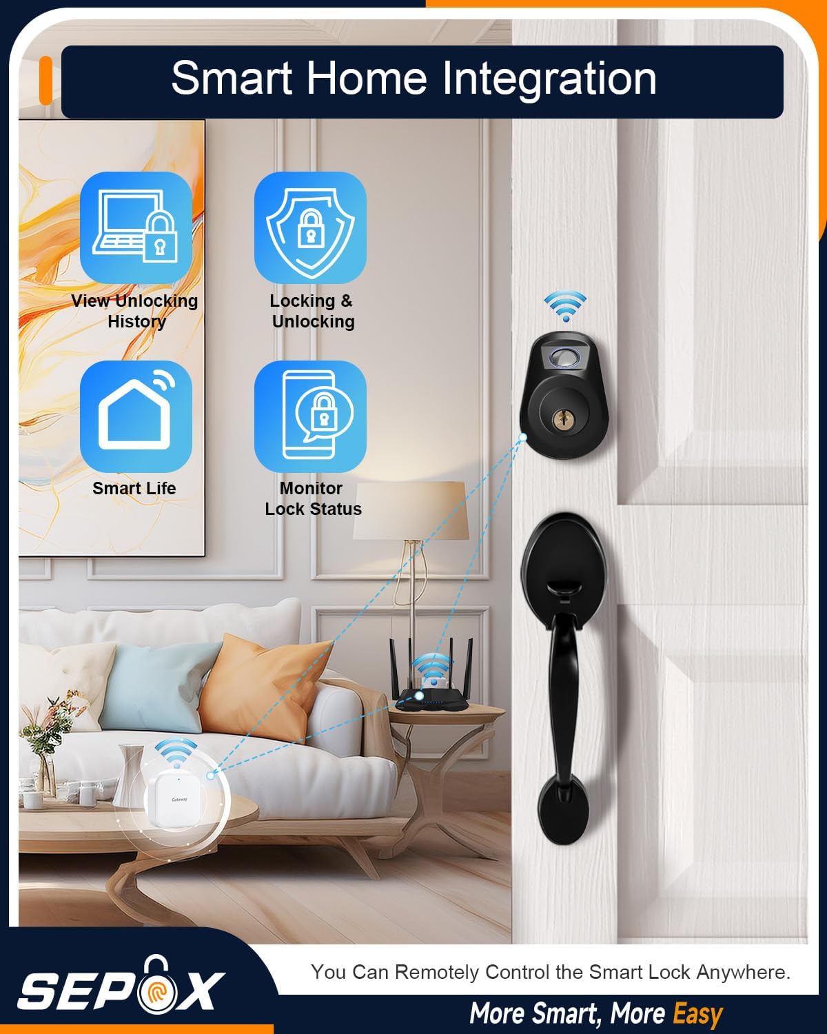 SEPOX® Keyless Smart Lock Set with Front Door Lock and 2 Long Cable Padlocks