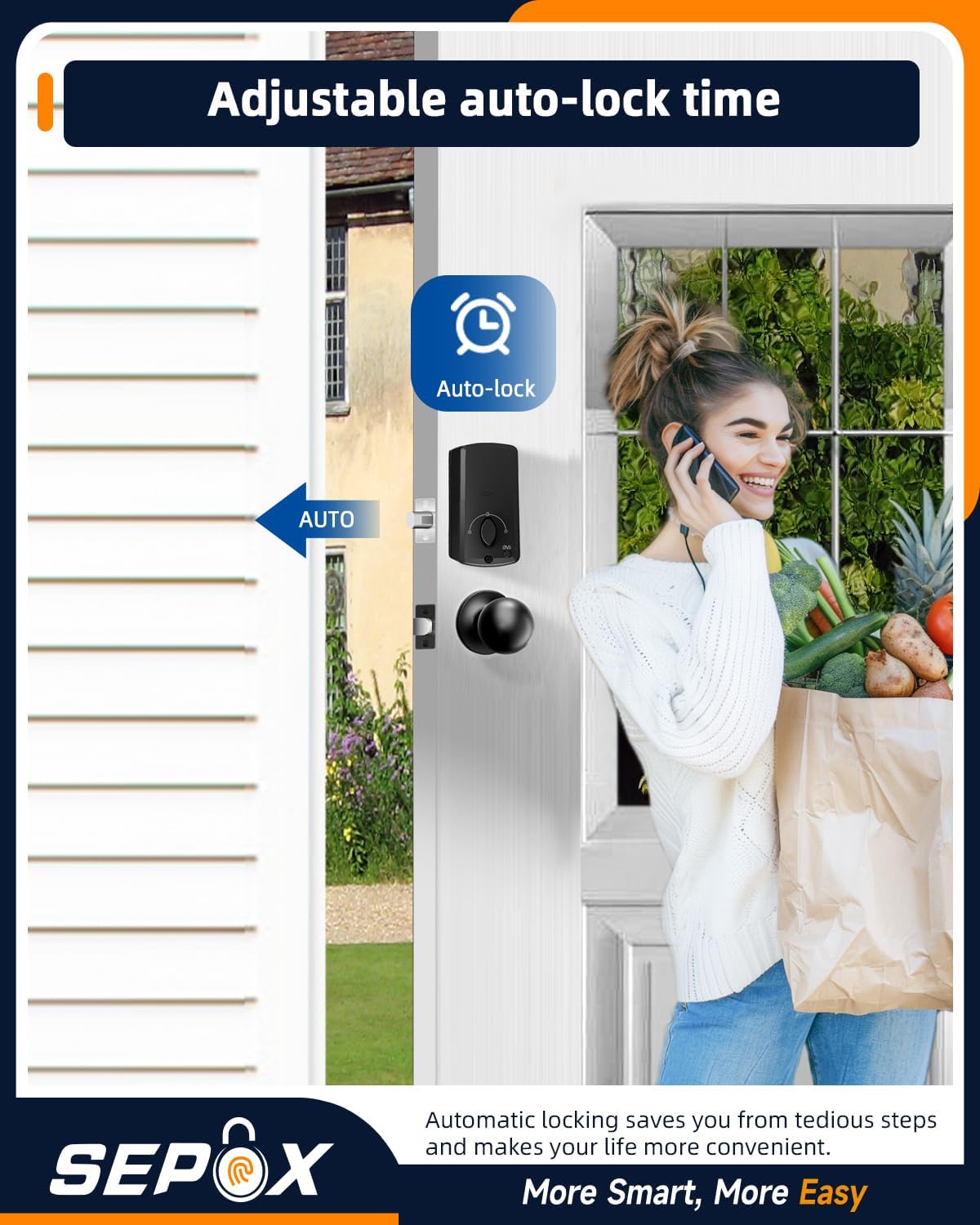 SEPOX® Keyless Smart Lock Set with Front Door Lock and 2 Long Cable Padlocks