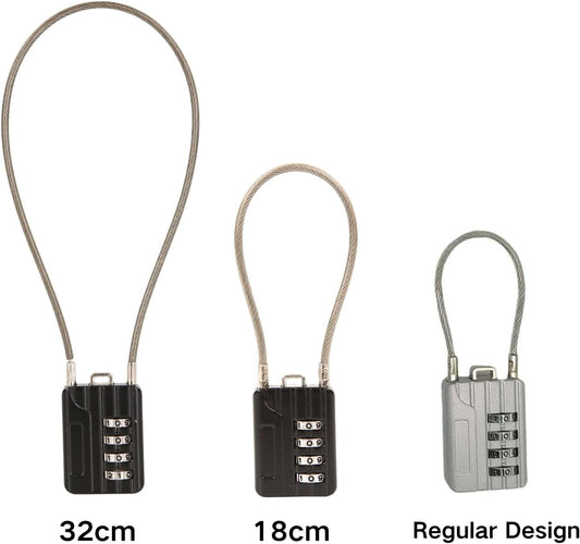 SEPOX® Long Cable Resettable Combination Padlock - Personalized Password, Durable Vinyl Steel, Multipurpose Lock for Suitcase & Gym - Black - WildKart