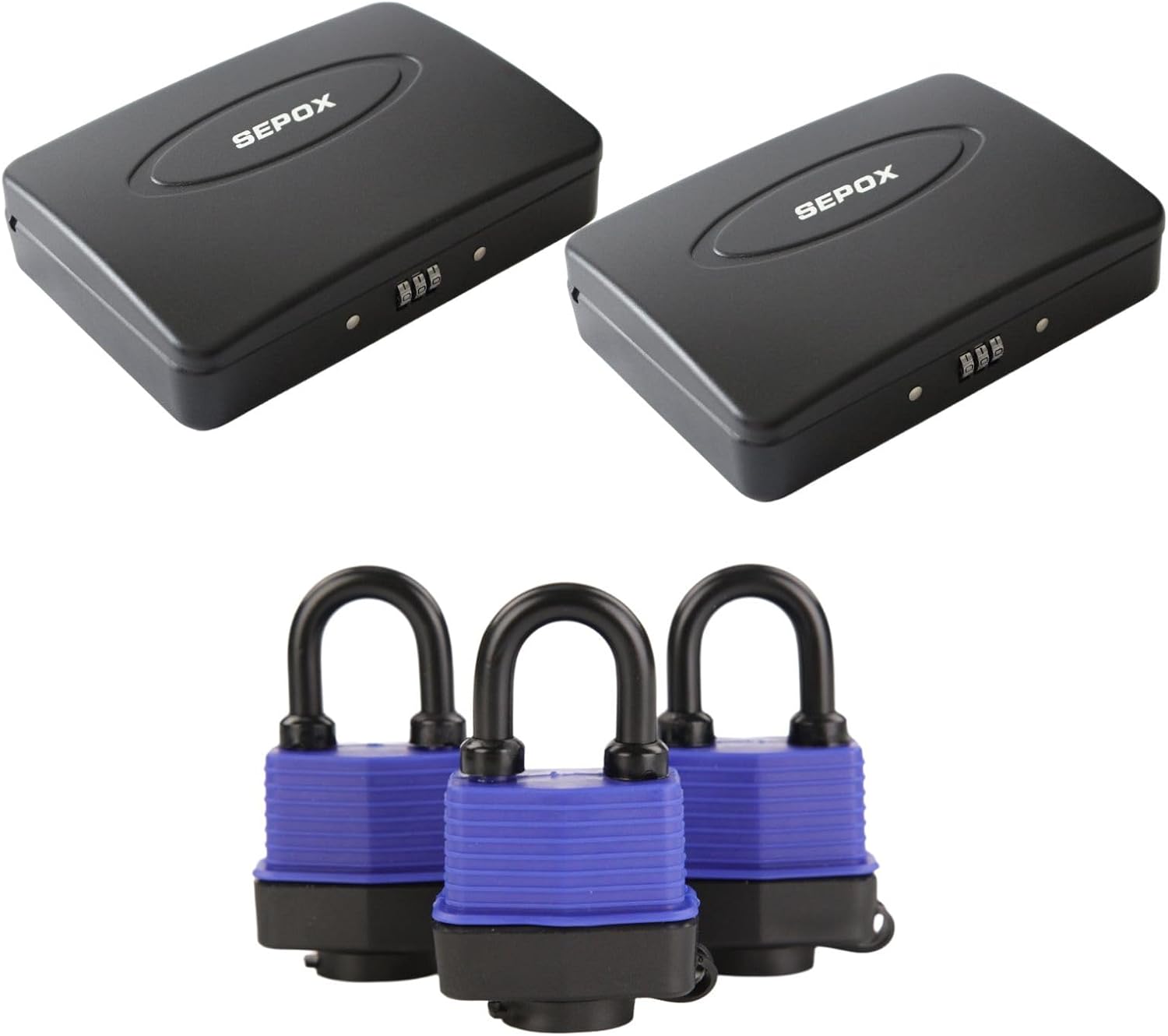 SEPOX® Portable Steel Lock Box Safe with 3 Weather-Proof Keyed-Alike Padlocks