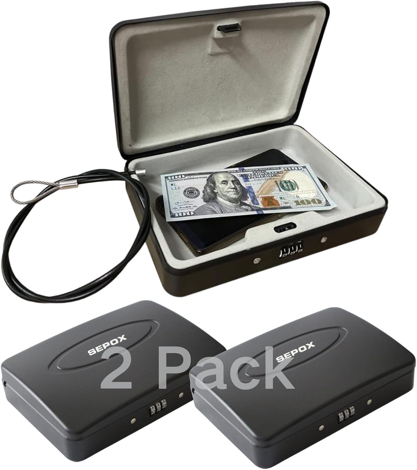 SEPOX® Portable Steel Lock Box Safe with 3 Weather-Proof Keyed-Alike Padlocks