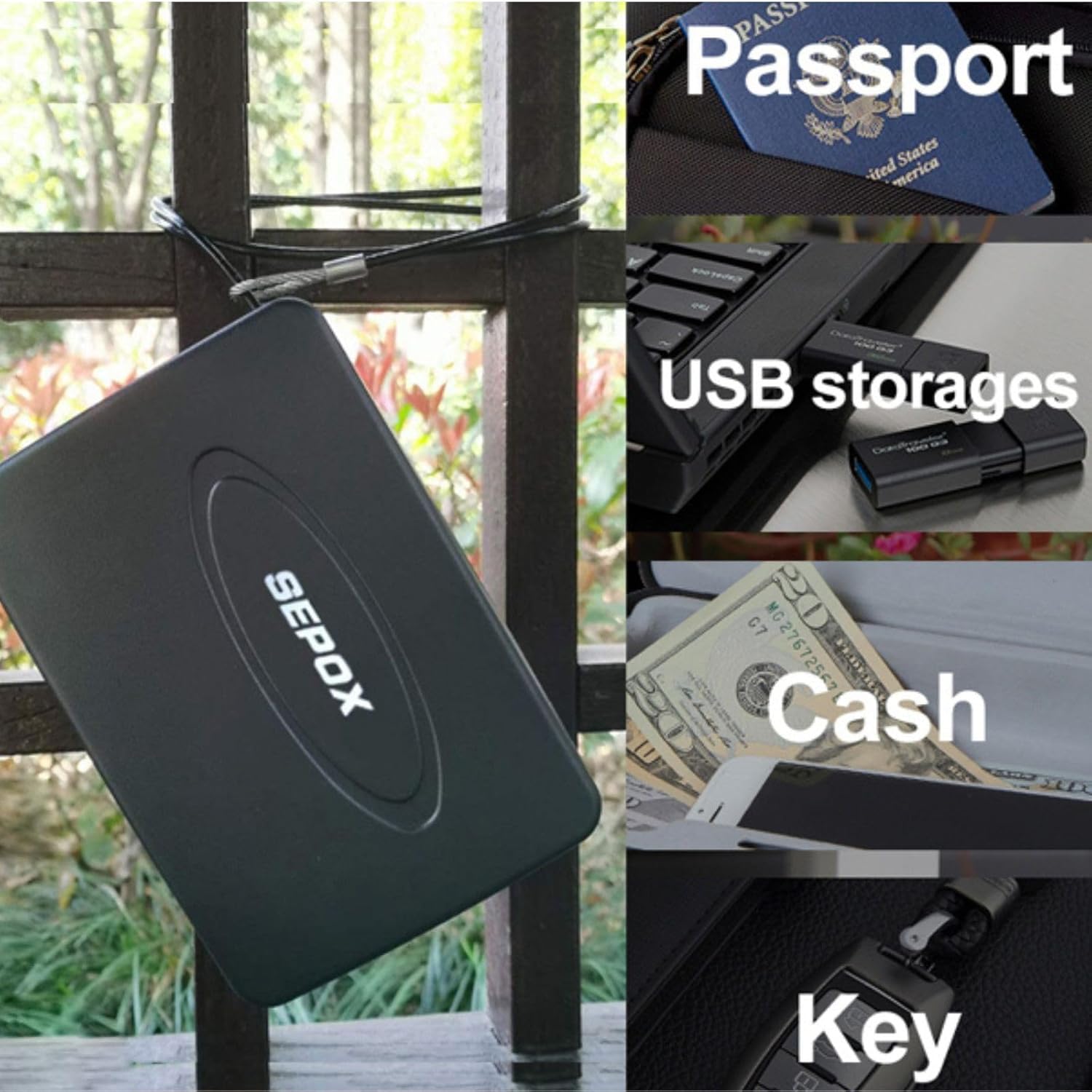 SEPOX® Portable Steel Lock Box Safe with 3 Weather-Proof Keyed-Alike Padlocks