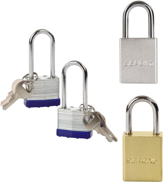 SEPOX® Twins Keyed-Alike Padlock Set with Reinforced Laminated Steel Body, Anti-Rust Gold and Silver Aluminum Outdoor Padlocks