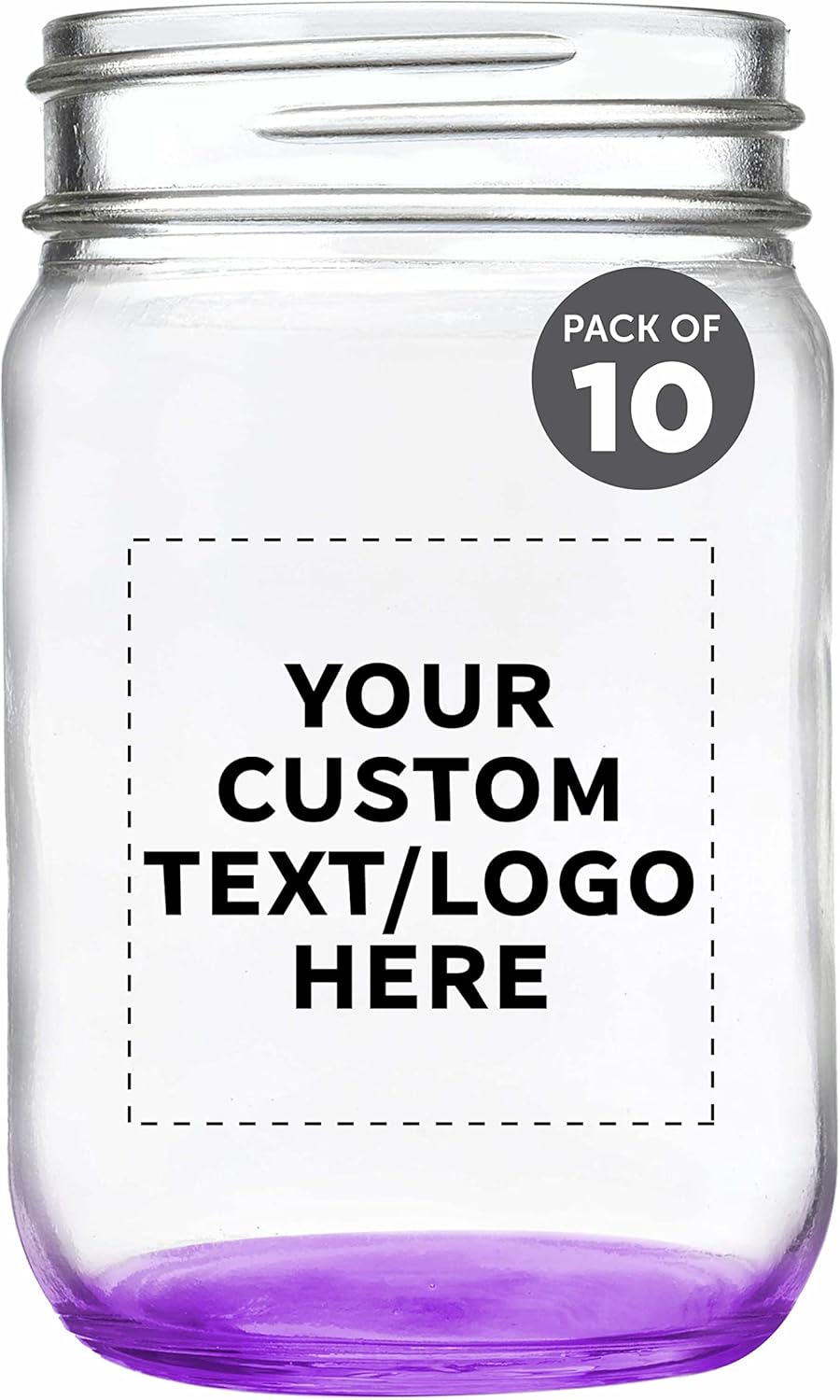 Set of 10 12 oz. Custom Decorating Mason Jars - Personalized Bulk Pack for Overnight Oats, Candies, Fruits, Pickles, Spices, Beverages - Purple