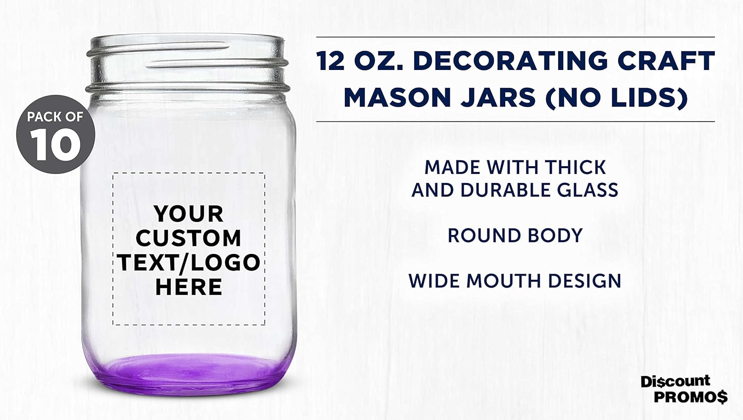 Set of 10 12 oz. Custom Decorating Mason Jars - Personalized Bulk Pack for Overnight Oats, Candies, Fruits, Pickles, Spices, Beverages - Purple