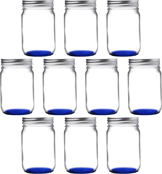 Set of 10 12 oz Mason Jars with Aluminum Lids - Blue Color for Canning and Decorating - Discount Promotions Available