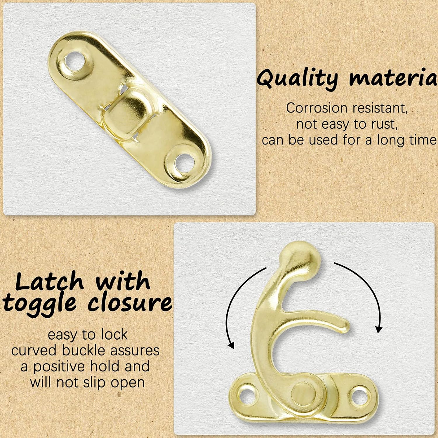 Set of 10 Antique Gold Latch Hooks for Jewelry Boxes, Toolboxes, and Suitcases