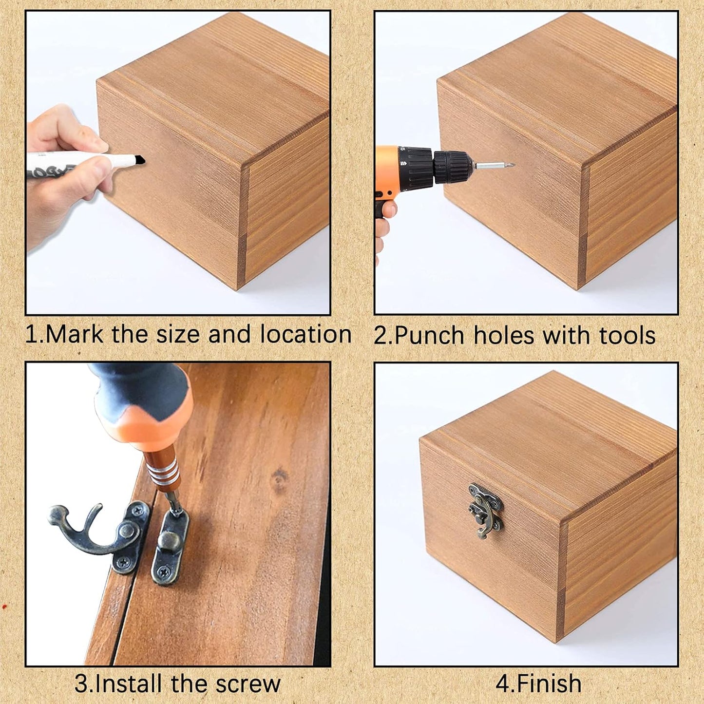 Set of 10 Antique Gold Latch Hooks for Jewelry Boxes, Toolboxes, and Suitcases