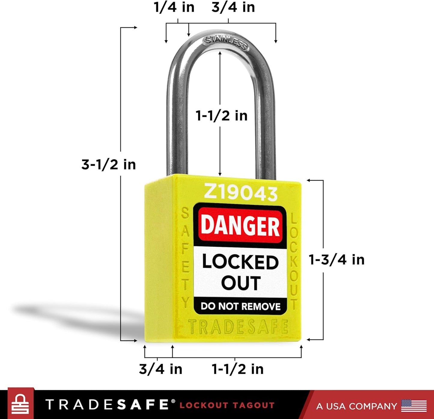 Set of 10 Yellow Keyed Alike Lockout Tagout Padlocks with 2 Keys Per Lock - OSHA Compliant