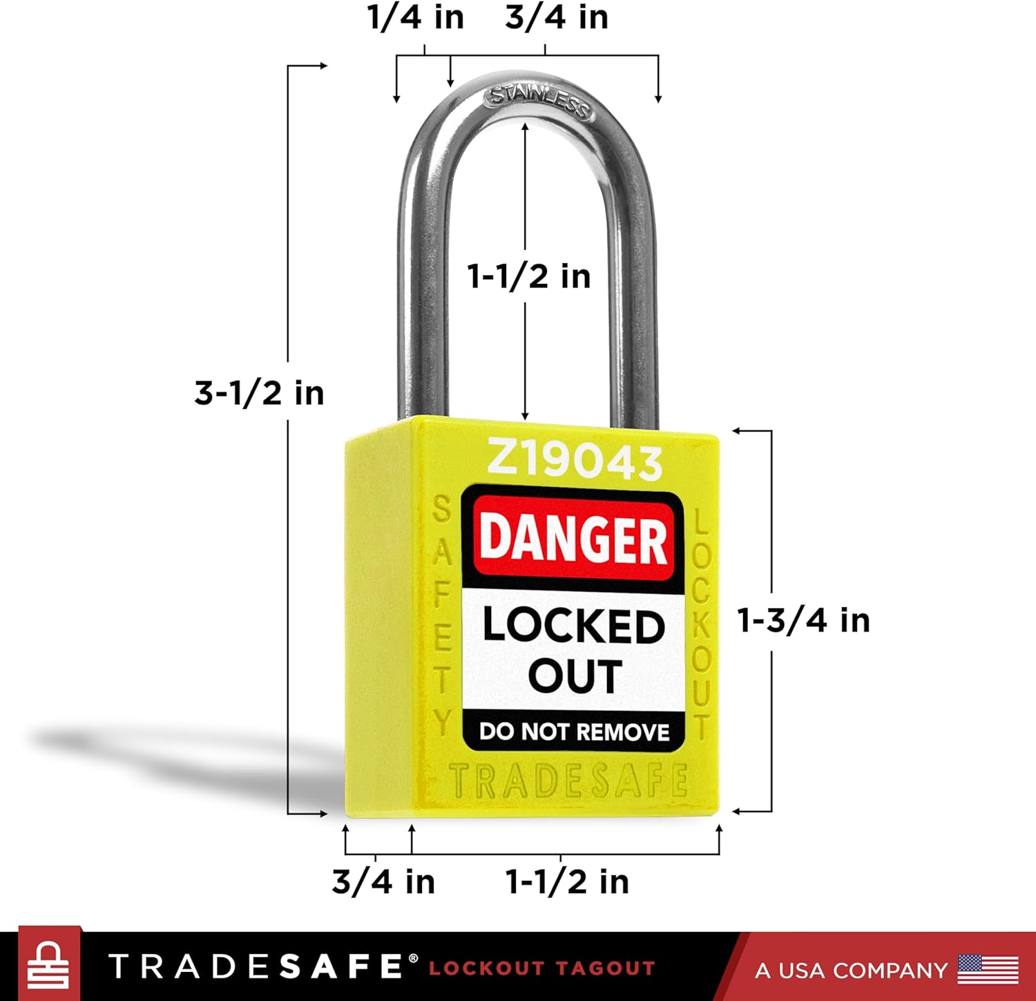 Set of 10 Yellow Keyed Alike Lockout Tagout Padlocks with 2 Keys Per Lock - OSHA Compliant