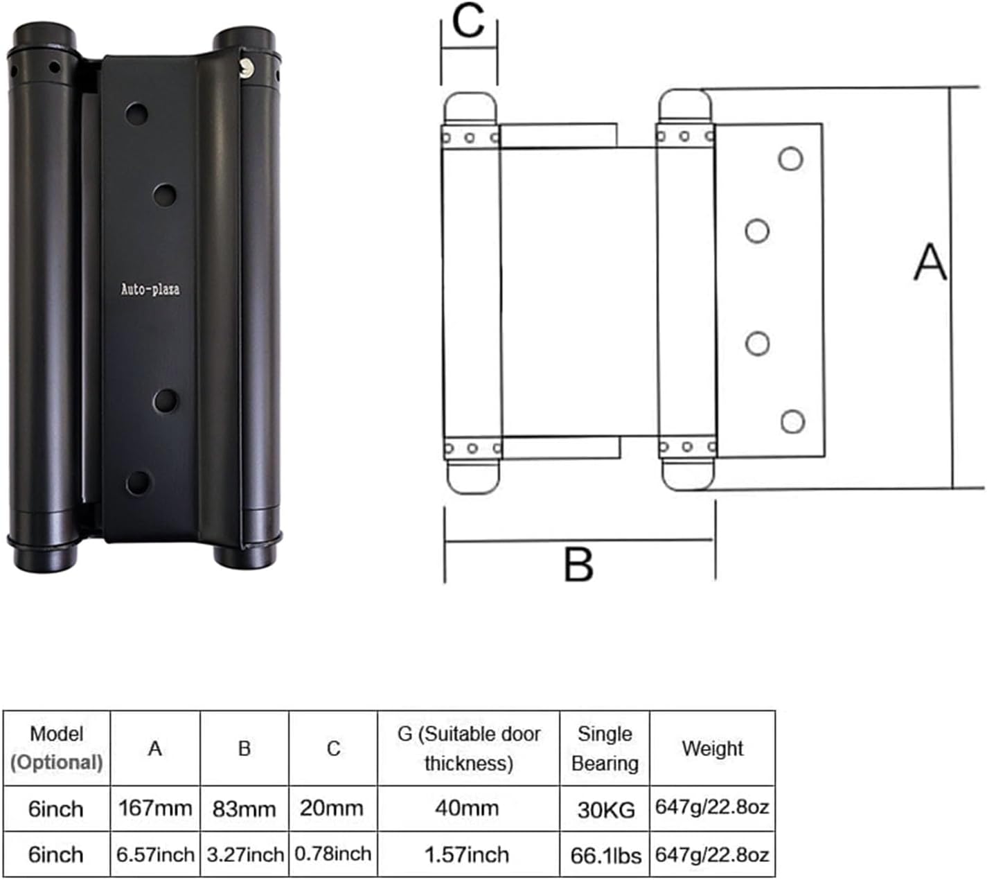 Set of 2 - 6" Cafe Saloon Door Swing Self Closing Double Action Spring Hinge in Black for Auto-Plaza