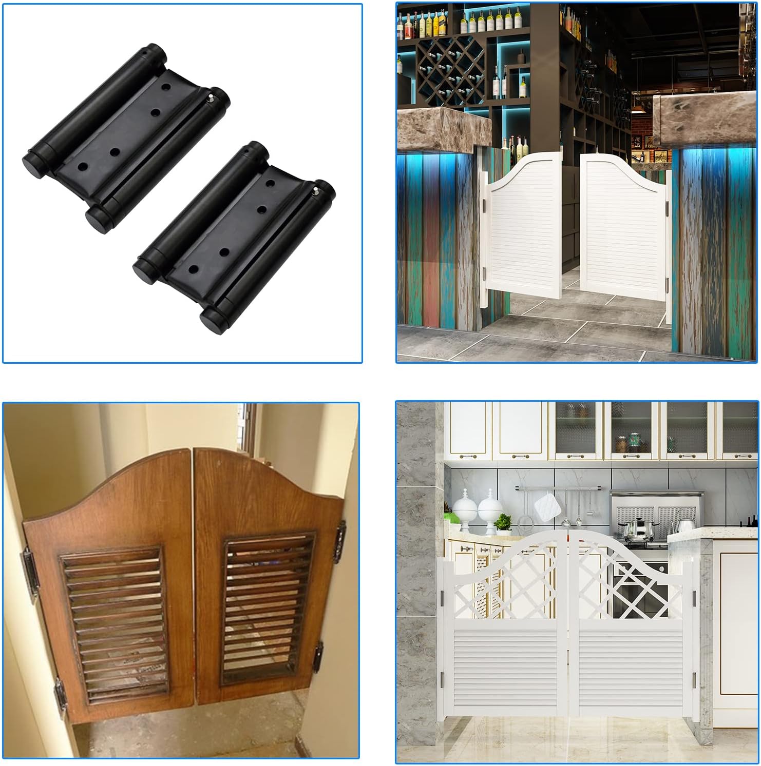 Set of 2 - 6" Cafe Saloon Door Swing Self Closing Double Action Spring Hinge in Black for Auto-Plaza