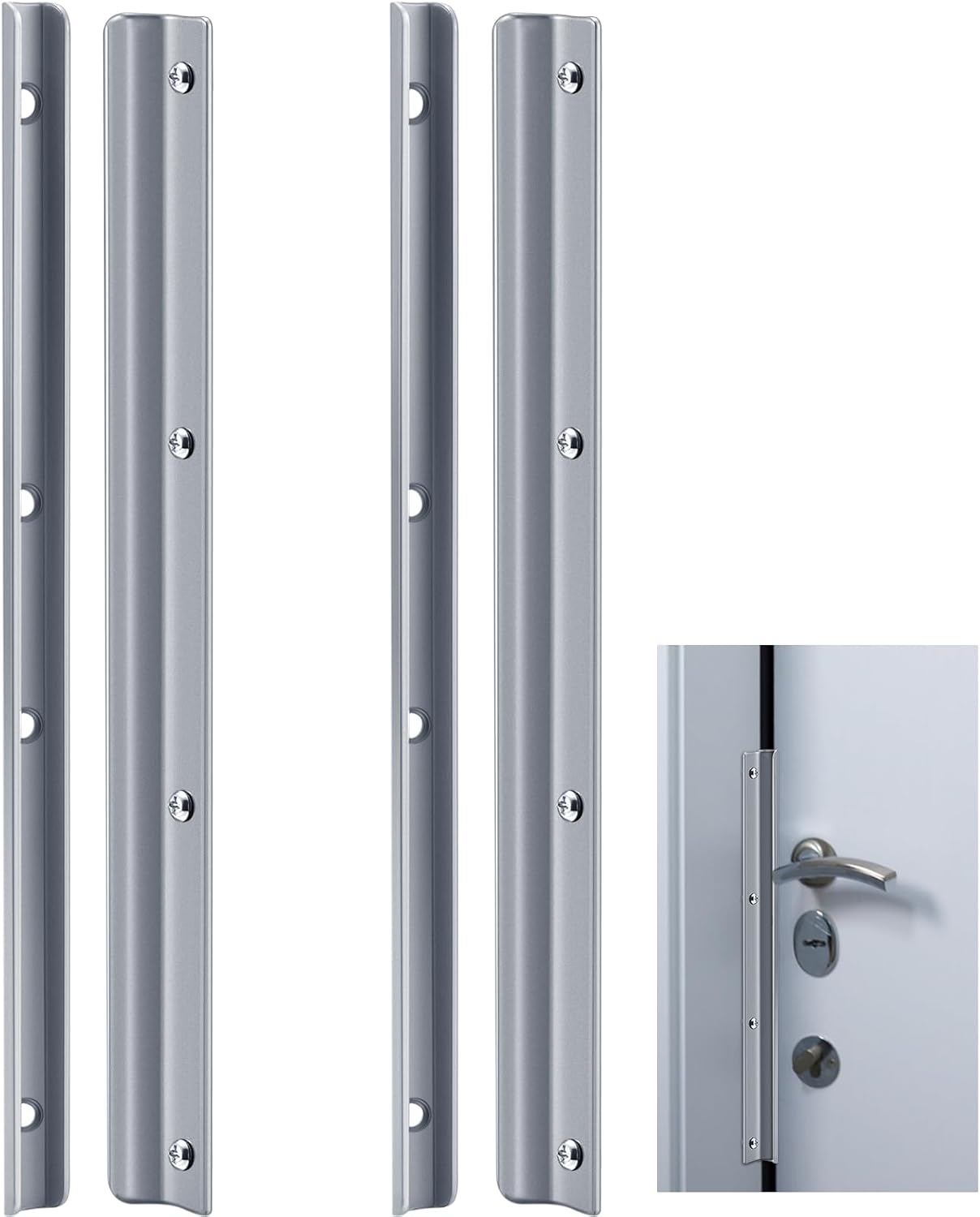 Set of 2 12 Inch Steel Door Latch Guard Plates - Gray Painted Shield for Swing-in Doors - Easy Installation for Enhanced Security Strike Protection