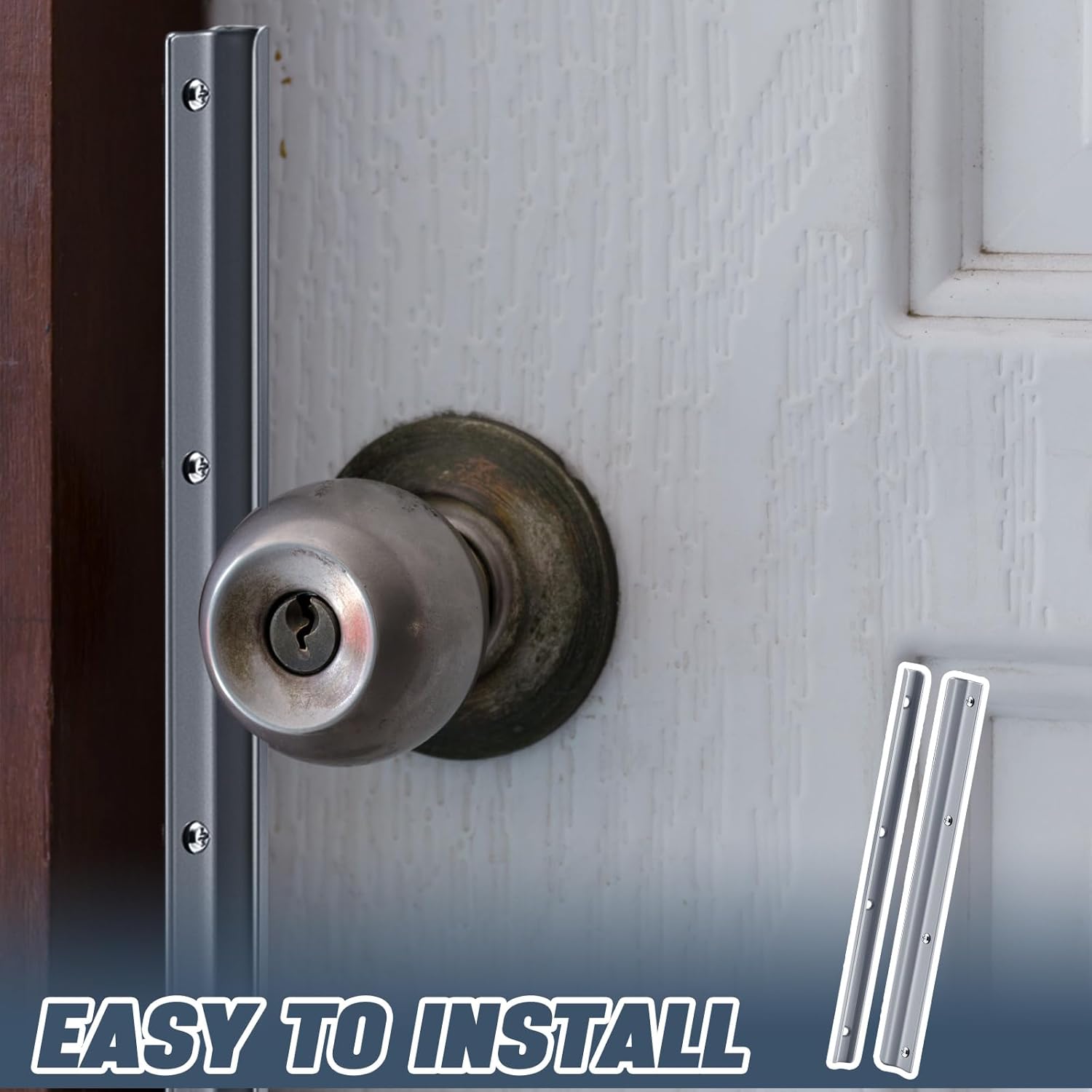 Set of 2 12 Inch Steel Door Latch Guard Plates - Gray Painted Shield for Swing-in Doors - Easy Installation for Enhanced Security Strike Protection