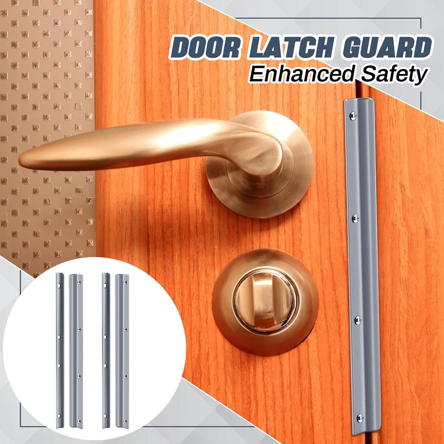 Set of 2 12 Inch Steel Door Latch Guard Plates - Gray Painted Shield for Swing-in Doors - Easy Installation for Enhanced Security Strike Protection
