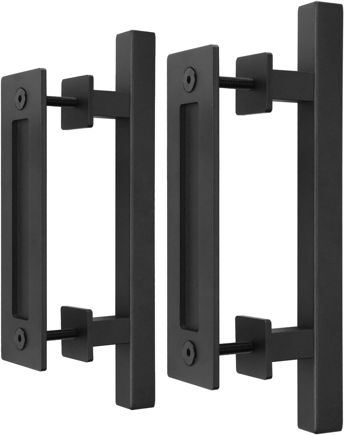 Set of 2 12" Sliding Barn Door Handles & Pulls - Heavy Duty Rustic Hardware, Matte Black Powder Coated, Easy Install, Square Design