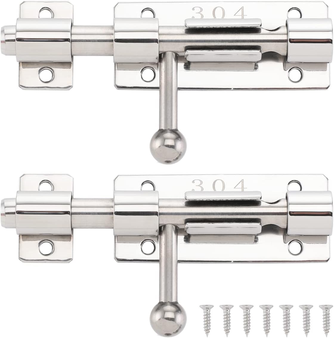 Set of 2 4" Barrel Bolt Door Latch with Padlock Hole, Heavy Duty Stainless Steel Slide Lock - Polished Finish