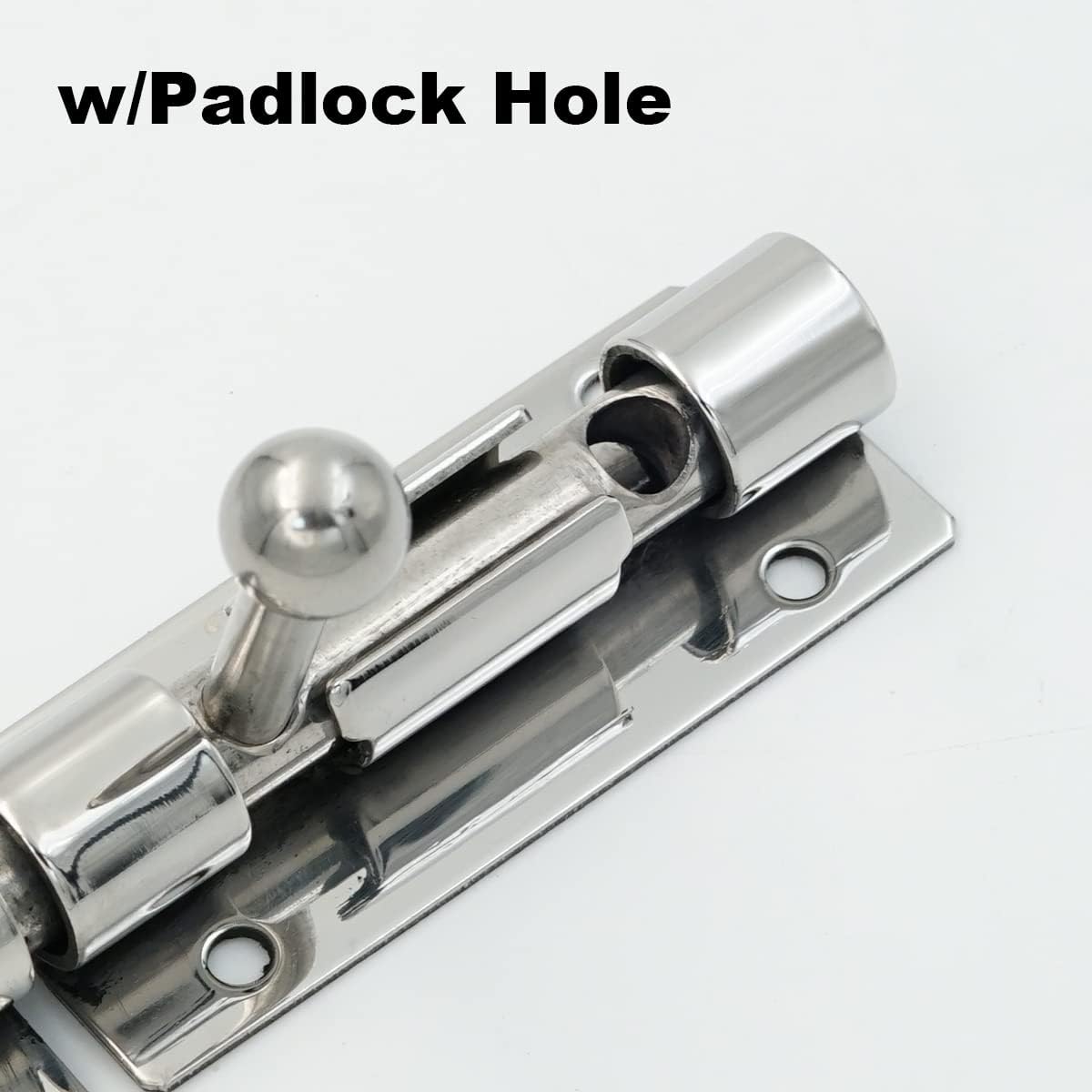 Set of 2 4" Barrel Bolt Door Latch with Padlock Hole, Heavy Duty Stainless Steel Slide Lock - Polished Finish