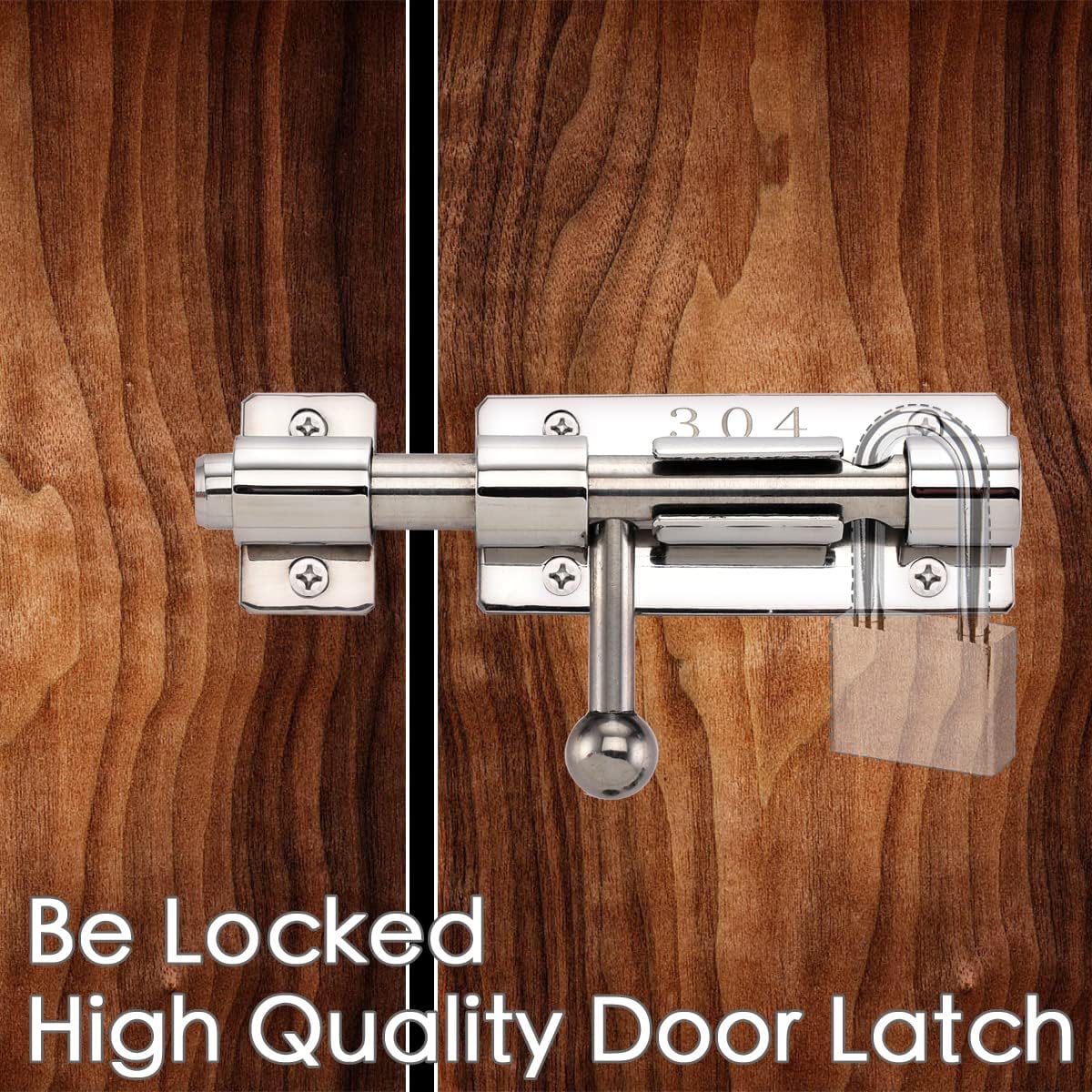 Set of 2 4" Barrel Bolt Door Latch with Padlock Hole, Heavy Duty Stainless Steel Slide Lock - Polished Finish