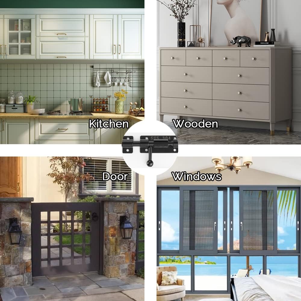 Set of 2 4" Barrel Bolt Door Latch with Padlock Hole, Heavy Duty Stainless Steel Slide Lock - Polished Finish