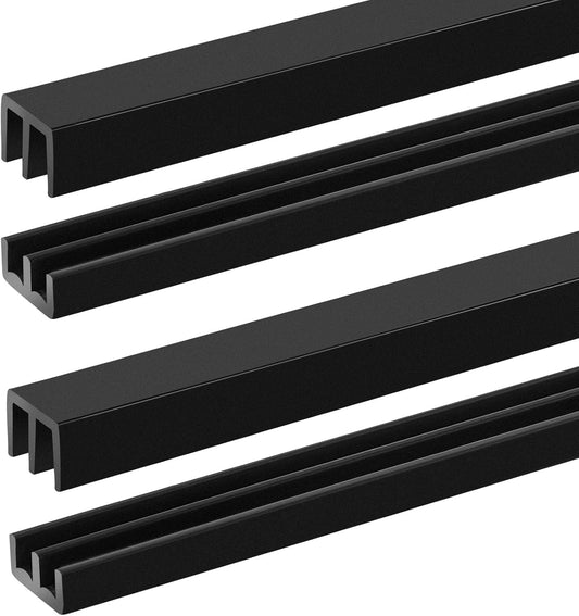Set of 2 4FT Sliding Door Tracks for 1/8" Thick Panels - Black Plastic Cabinet Window Closet Glass Doors Sliding Track