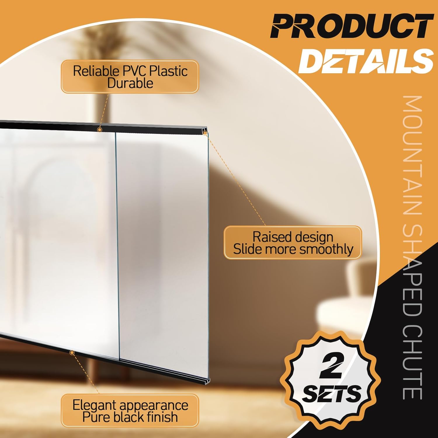 Set of 2 4FT Sliding Door Tracks for 1/8" Thick Panels - Black Plastic Cabinet Window Closet Glass Doors Sliding Track