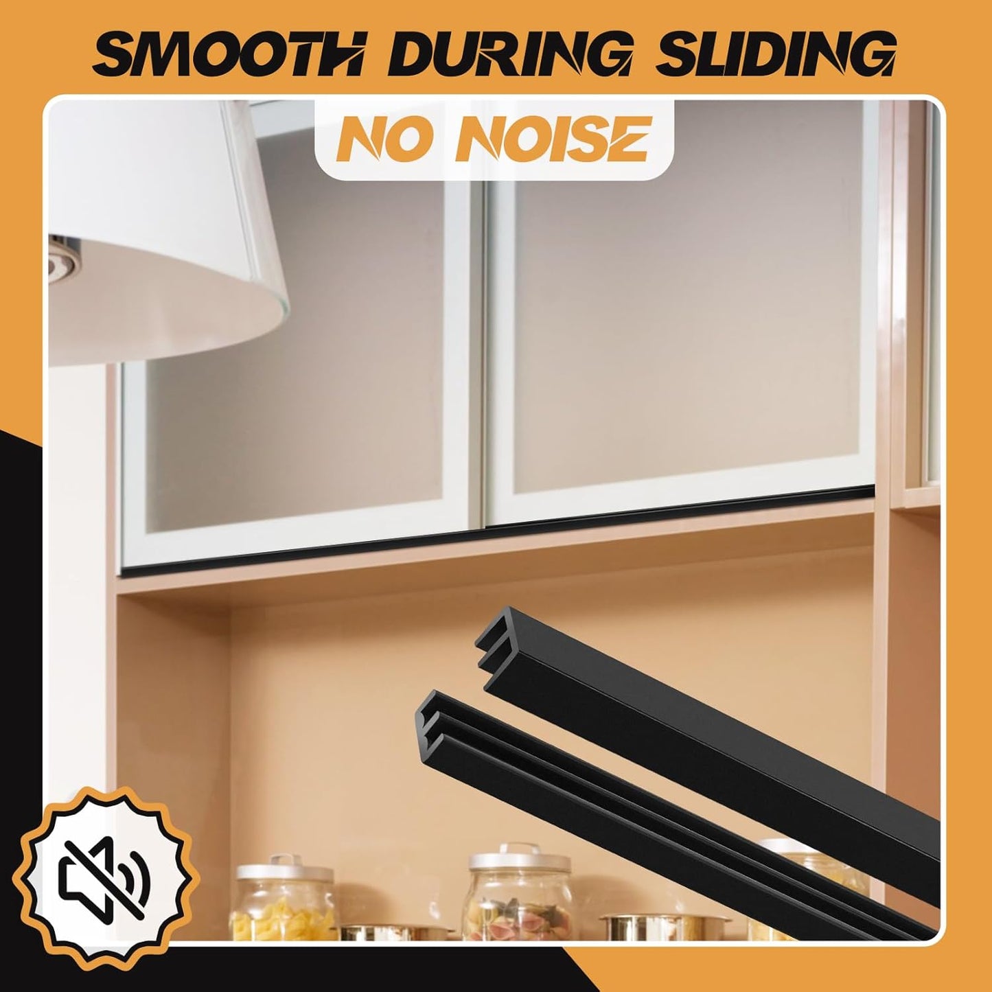 Set of 2 4FT Sliding Door Tracks for 1/8" Thick Panels - Black Plastic Cabinet Window Closet Glass Doors Sliding Track