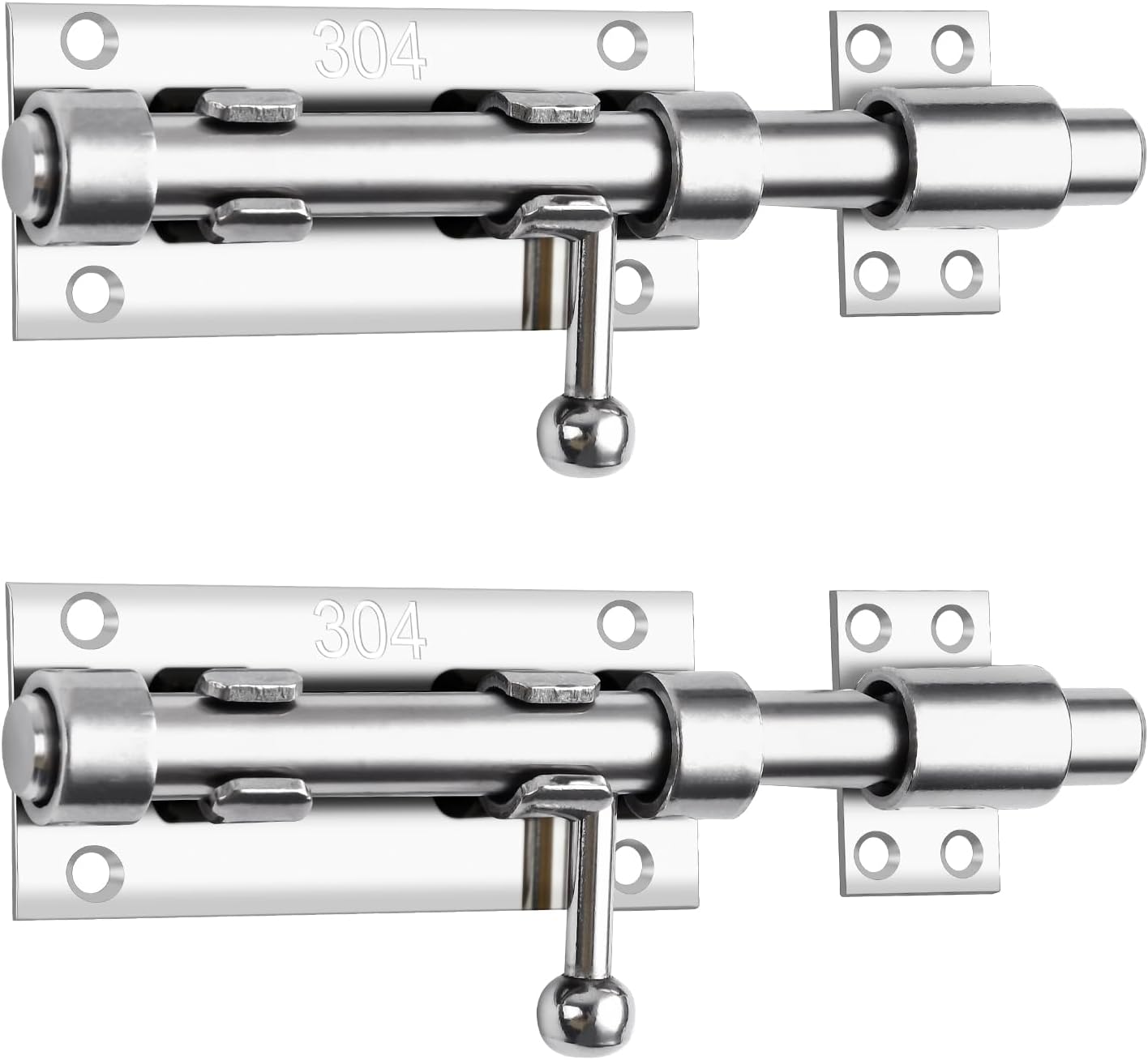 Set of 2 6.3inch Heavy Duty Sliding Bolt Gate Latches with Padlock Hole - 304 Stainless Steel Solid Locks for Yard, Trailer, Fence, Shed, Garages