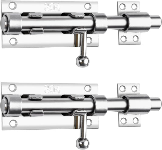 Set of 2 6.3inch Heavy Duty Sliding Bolt Gate Latches with Padlock Hole - 304 Stainless Steel Solid Locks for Yard, Trailer, Fence, Shed, Garages