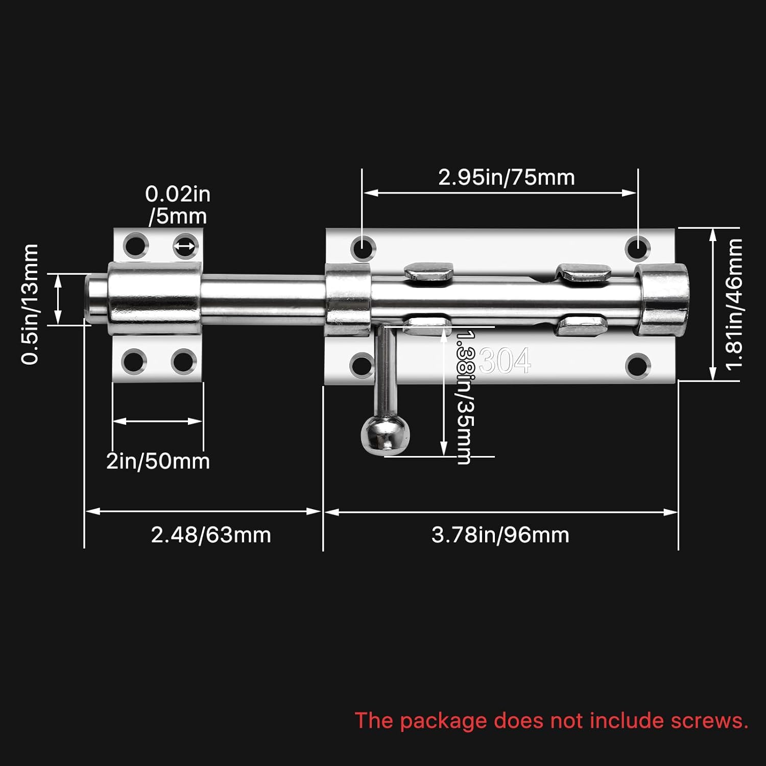 Set of 2 6.3inch Heavy Duty Sliding Bolt Gate Latches with Padlock Hole - 304 Stainless Steel Solid Locks for Yard, Trailer, Fence, Shed, Garages
