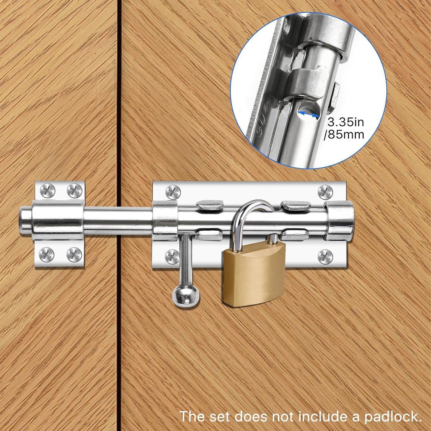 Set of 2 6.3inch Heavy Duty Sliding Bolt Gate Latches with Padlock Hole - 304 Stainless Steel Solid Locks for Yard, Trailer, Fence, Shed, Garages