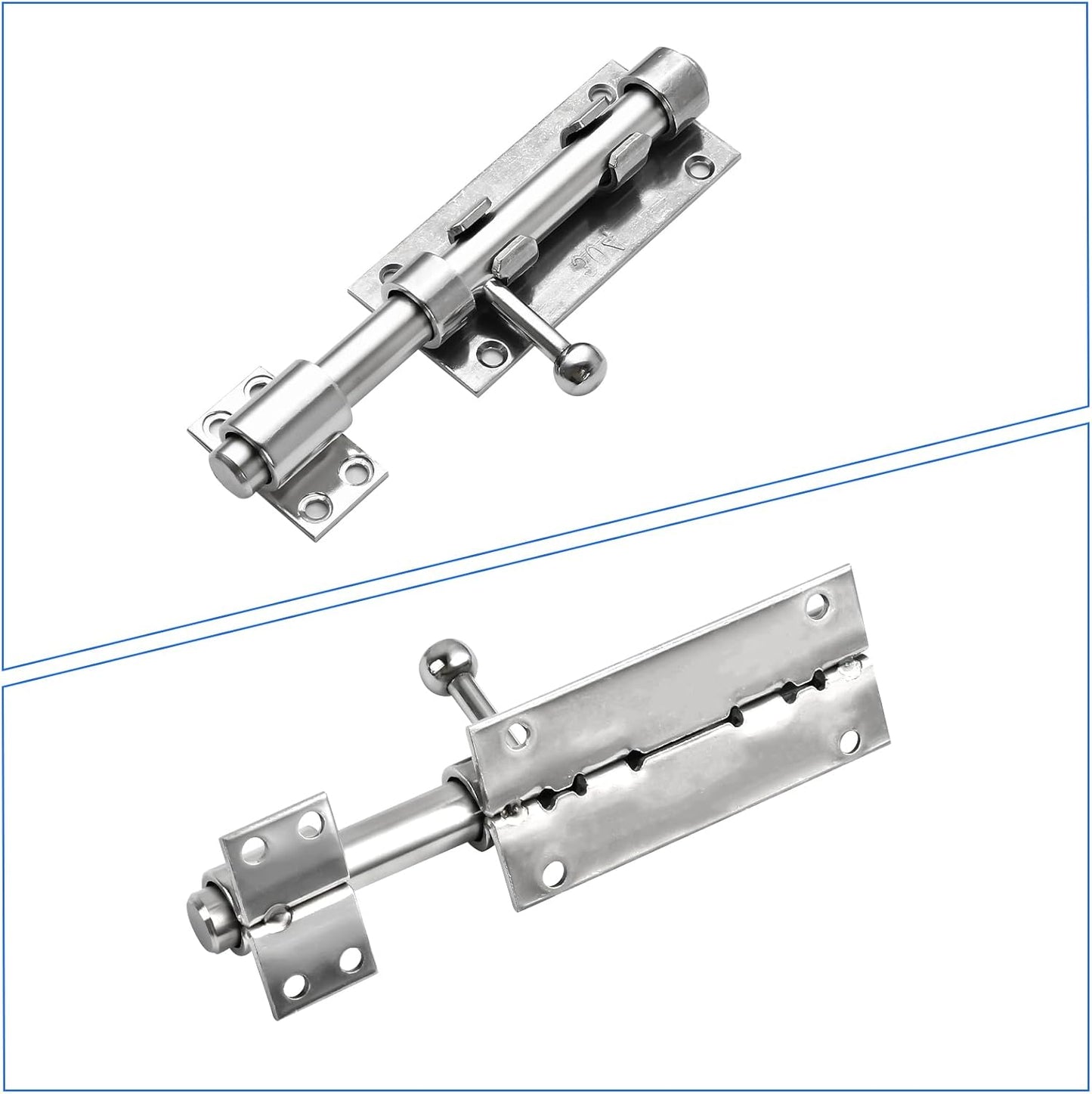 Set of 2 6.3inch Heavy Duty Sliding Bolt Gate Latches with Padlock Hole - 304 Stainless Steel Solid Locks for Yard, Trailer, Fence, Shed, Garages