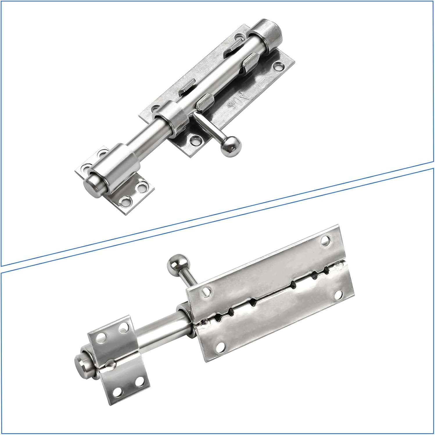 Set of 2 6.3inch Heavy Duty Sliding Bolt Gate Latches with Padlock Hole - 304 Stainless Steel Solid Locks for Yard, Trailer, Fence, Shed, Garages