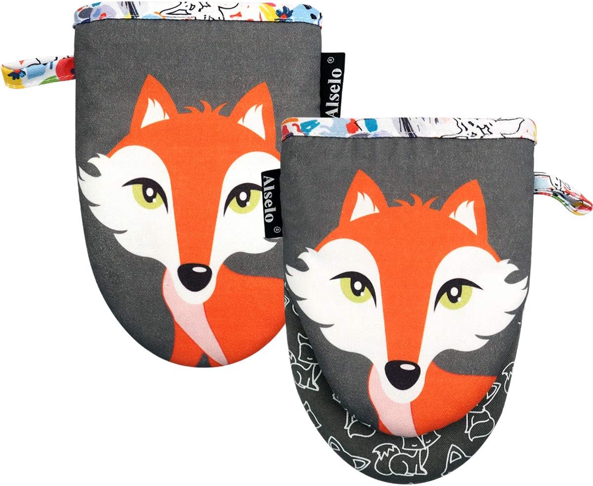 Set of 2 Alselo Mini Oven Mitts - Silicone Kitchen Gloves with Heat Resistance, Non-Slip Grip, and Soft Cotton Lining for Baking Barbecue (Gray)