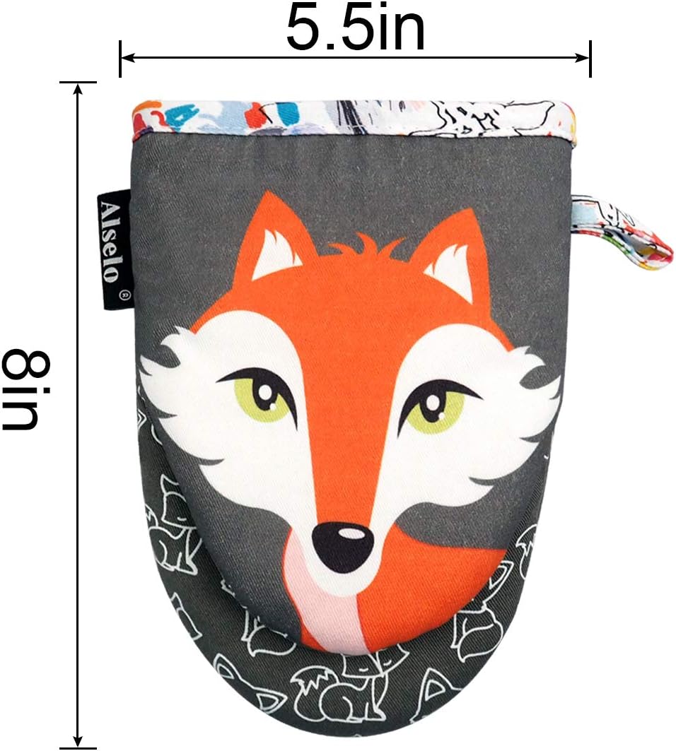 Set of 2 Alselo Mini Oven Mitts - Silicone Kitchen Gloves with Heat Resistance, Non-Slip Grip, and Soft Cotton Lining for Baking Barbecue (Gray)