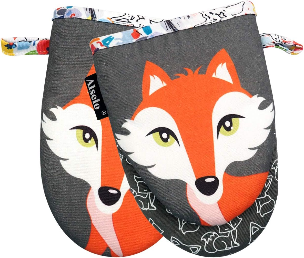 Set of 2 Alselo Mini Oven Mitts - Silicone Kitchen Gloves with Heat Resistance, Non-Slip Grip, and Soft Cotton Lining for Baking Barbecue (Gray)