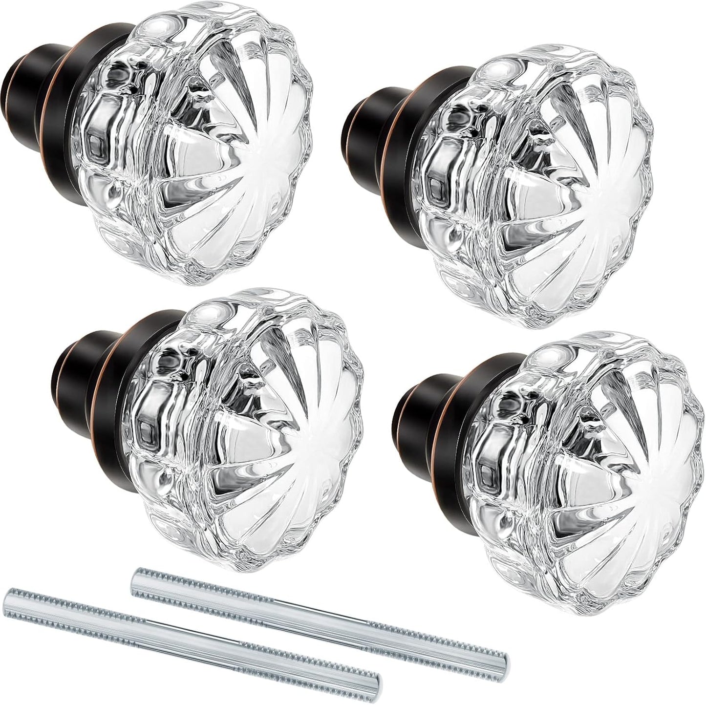Set of 2 Antique Bronze Fluted Crystal Glass Door Knobs with Spindle - Mortise Style for Home Interior