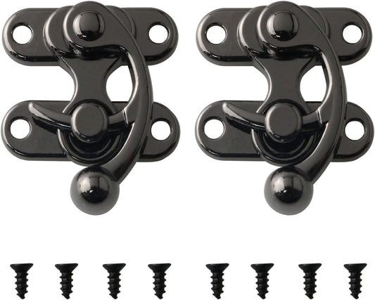 Set of 2 Antique Gun Black Zinc Alloy Decorative Latch Clasps with Mounting Screws - Ideal for Jewelry Chests, Wine Boxes, and Wooden Cases