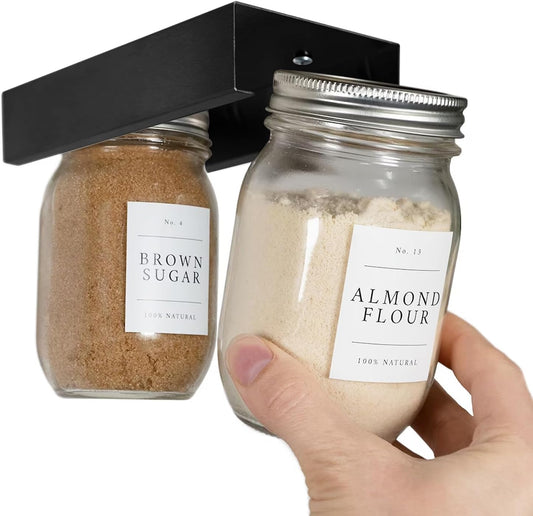 Set of 2 Art Secret Mason Jar Holders for Kitchen Pantry - Storage Rack Hanger Brackets for Regular Mouth Mason Jars, Organize with Style
