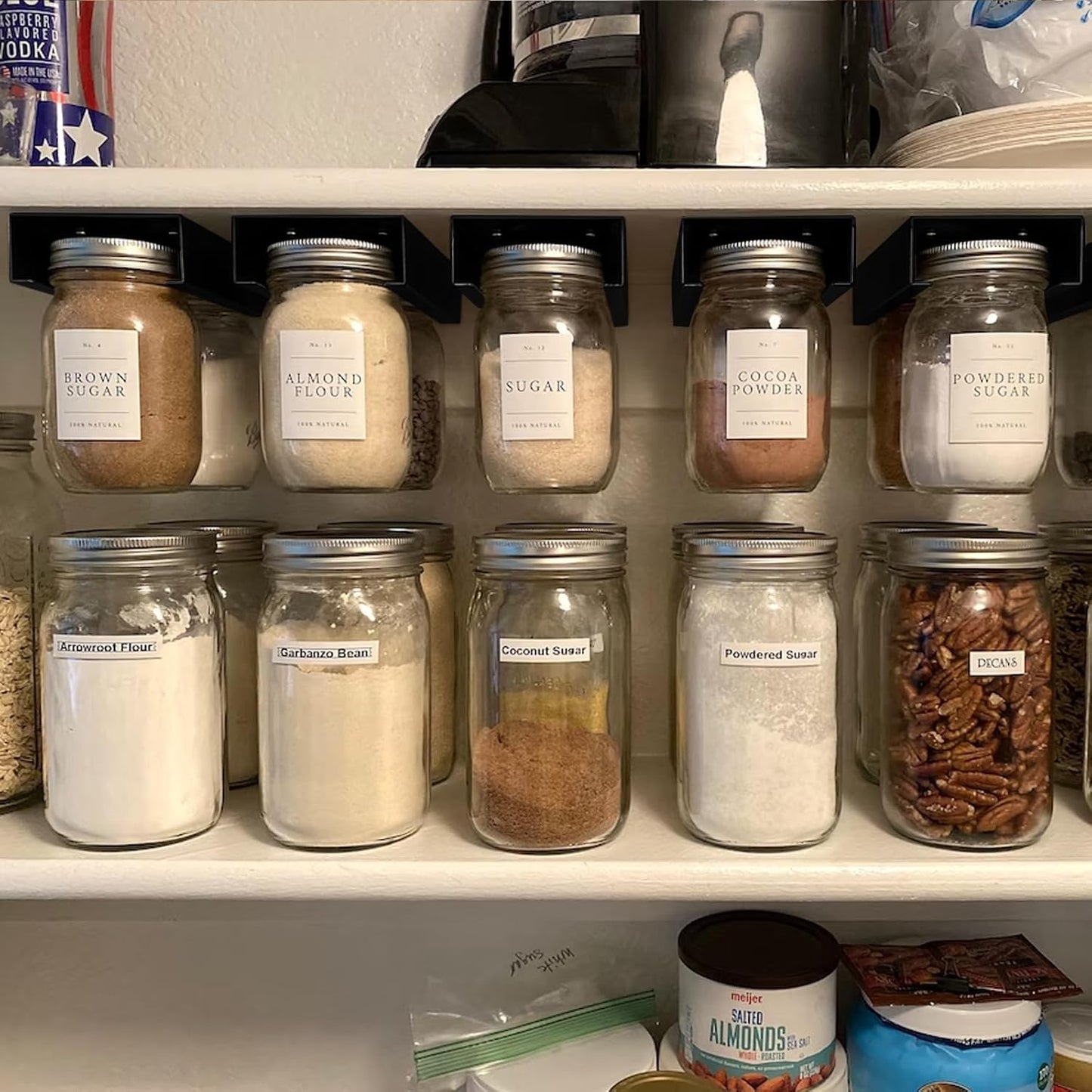 Set of 2 Art Secret Mason Jar Holders for Kitchen Pantry - Storage Rack Hanger Brackets for Regular Mouth Mason Jars, Organize with Style