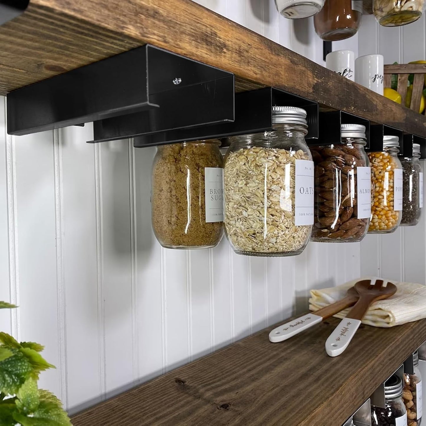 Set of 2 Art Secret Mason Jar Holders for Kitchen Pantry - Storage Rack Hanger Brackets for Regular Mouth Mason Jars, Organize with Style