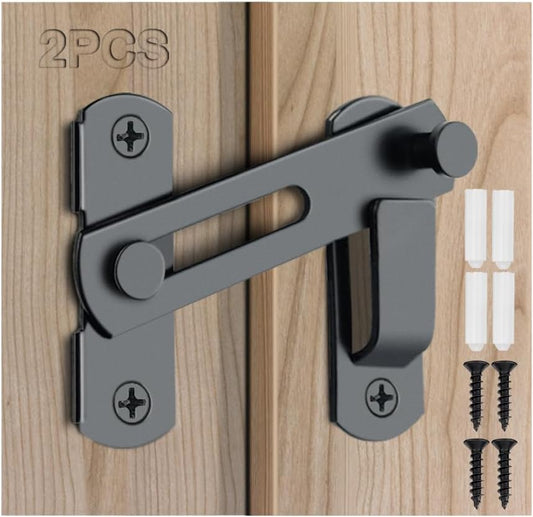 Set of 2 Black 180 Degree Flip Barn Door Locks - Ideal for Sliding Doors, Gates, Pet Doors, Garages, Bathrooms, Windows, and Outdoors