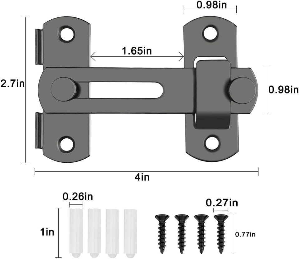 Set of 2 Black 180 Degree Flip Barn Door Locks - Ideal for Sliding Doors, Gates, Pet Doors, Garages, Bathrooms, Windows, and Outdoors