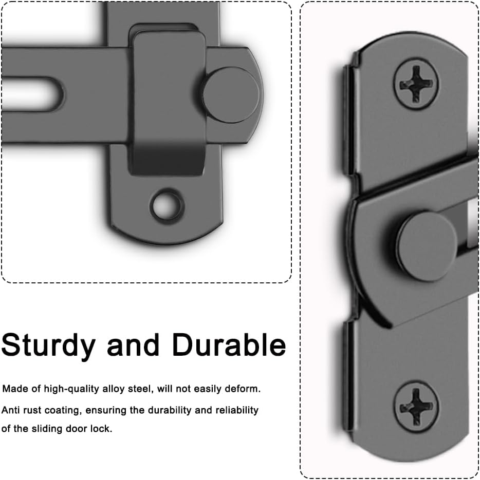 Set of 2 Black 180 Degree Flip Barn Door Locks - Ideal for Sliding Doors, Gates, Pet Doors, Garages, Bathrooms, Windows, and Outdoors