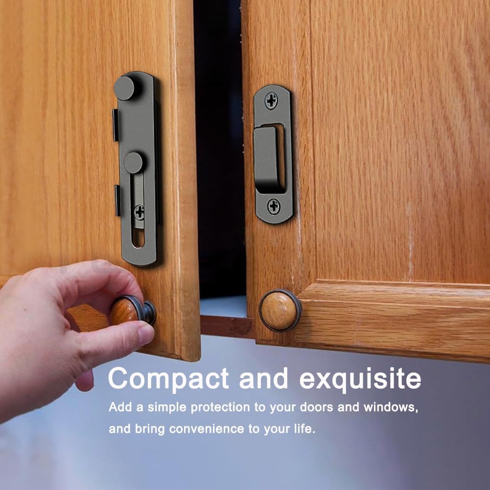 Set of 2 Black 180 Degree Flip Barn Door Locks - Ideal for Sliding Doors, Gates, Pet Doors, Garages, Bathrooms, Windows, and Outdoors