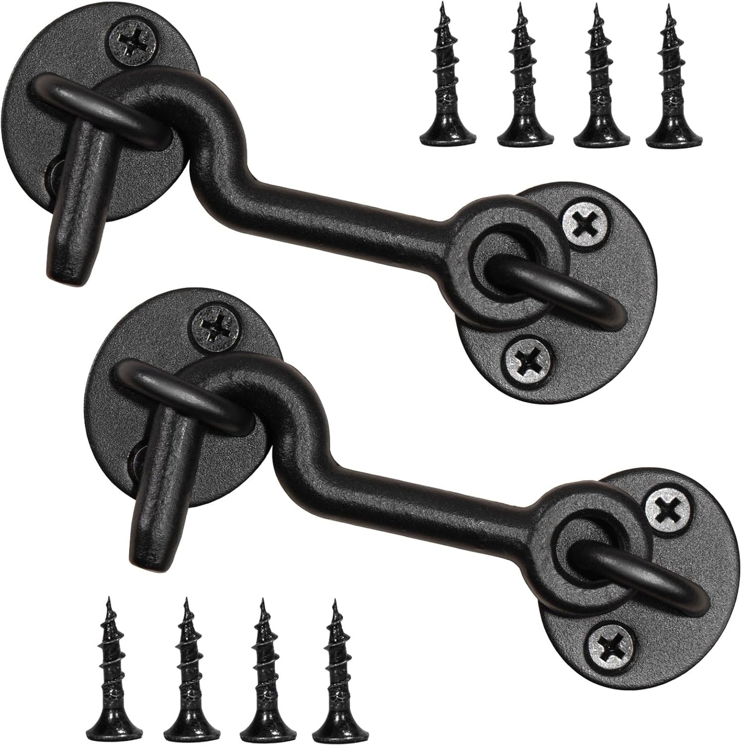 Set of 2 Black 4" Barn Door Hook and Eye Latch for Indoor/Outdoor Use